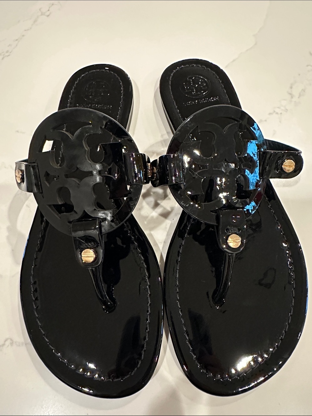 New Tory Burch Miller Sandals Patent Black Size 7 1/2
